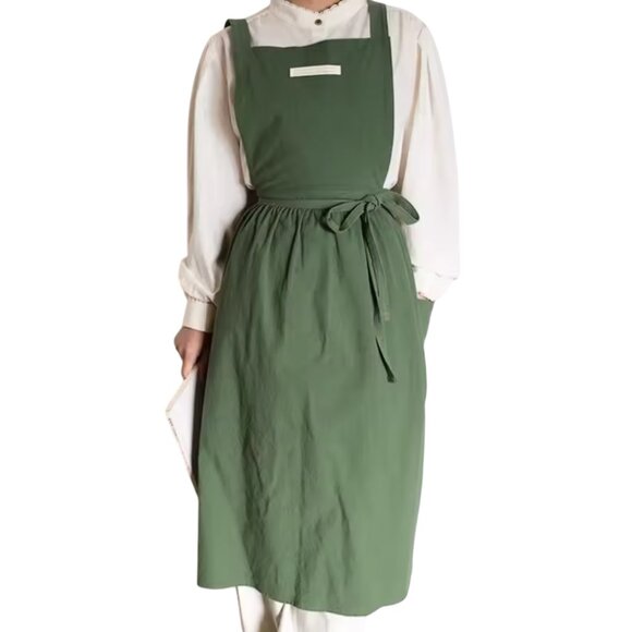 Cross-Back Pleated Apron, green - Picture 1 of 16